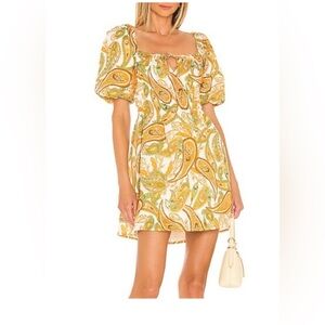 Faithfull the Brand Yellow Paisley Mini Dress